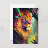 Carte De Remerciements Le Lion Animal Portrait Peinture Faune En Plein Ai (Devant / Derrière)