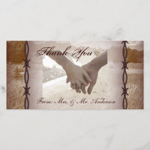 Carte De Remerciements le mariage campagnard occidental de barbelé vous