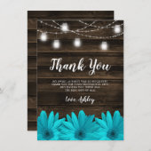 Carte De Remerciements Le pot de maçon turquoise rustique de marguerite (Devant / Derrière)