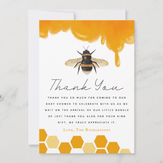 Carte De Remerciements Le thème de l'Baby shower des abeilles - Neutralit (Devant)