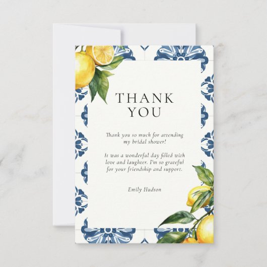 Carte De Remerciements Lemon Citrus Positano Italian Bridal Shower (Devant)