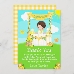 Carte De Remerciements Lemonade Stand Birthday Brown Hair Boy
