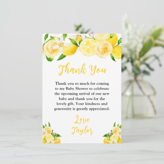 Carte De Remerciements Lemons and Foliage Baby Shower (Debout devant)