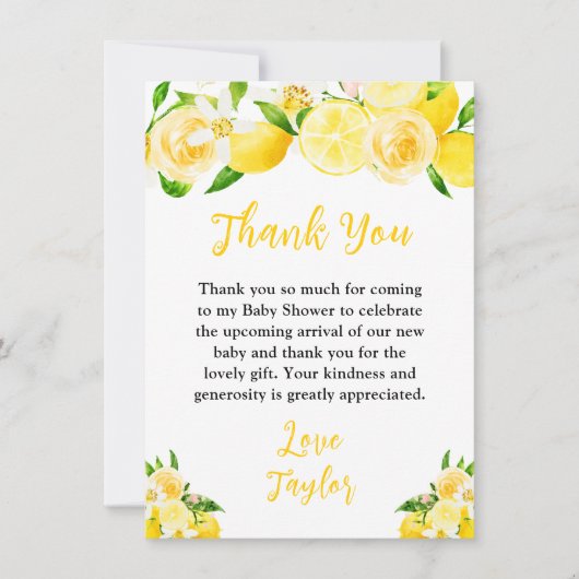 Carte De Remerciements Lemons and Foliage Baby Shower (Devant)