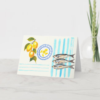 Carte De Remerciements Lemons and sardines coastal greeting card