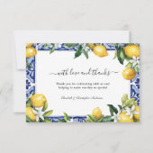 Carte De Remerciements Lemons Blue White Tile Mediterranean Wedding (Devant)