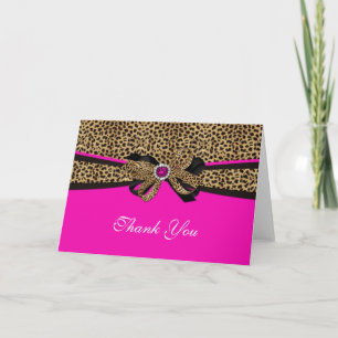 Carte De Remerciements Leopard Print Pink Gem Rhinestone Thank You Card