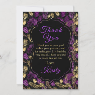 Carte De Remerciements Leopard Safari Palm Feuilles Purple Gold Anniversa