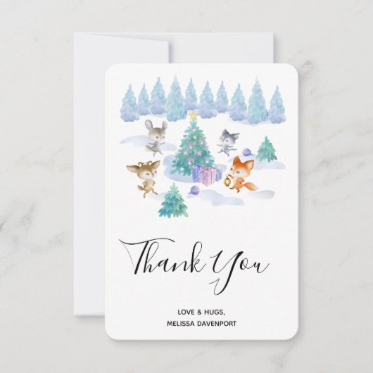 Carte De Remerciements Les Animaux De Forêt Dansant Autour De L'Arbre De  (Devant)