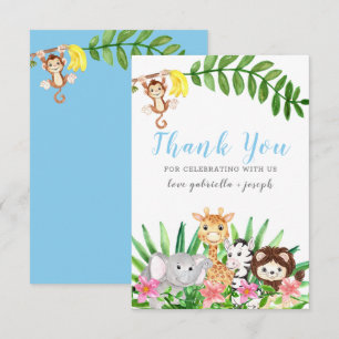 Carte De Remerciements Les animaux de Safari mignons   Bébé bleu douche g