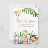 Carte De Remerciements Les animaux de Safari mignons | Douche rose bébé f (Devant)
