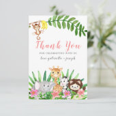 Carte De Remerciements Les animaux de Safari mignons | Douche rose bébé f (Debout devant)