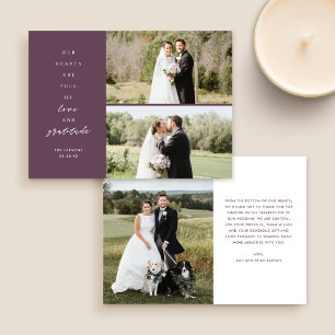 Carte De Remerciements Les coeurs sont plein trois photo Mariage violet