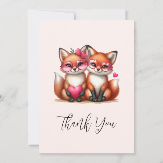 Carte De Remerciements Les mignons renards orange en amour (Devant)