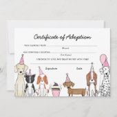 Carte De Remerciements Lets Pawty Adoption Certificate Dog birthday card (Devant)