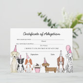 Carte De Remerciements Lets Pawty Adoption Certificate Dog birthday card (Debout devant)