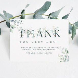 Carte De Remerciements Lettre botanique d'eucalyptus verte et blanche
