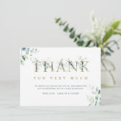 Carte De Remerciements LETTRE BOtanique Eucalyptus OR & Vert (Debout devant)