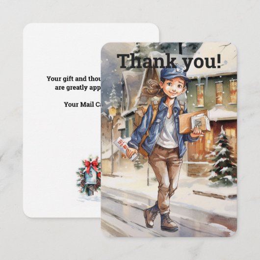 Carte De Remerciements LETTRE FÉLICITE PORTE Noël (Devant / Derrière)