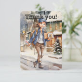 Carte De Remerciements LETTRE FÉLICITE PORTE Noël (Debout devant)