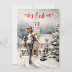 Carte De Remerciements LETTRE FÉMININE PORTE Joyeux Noël Église