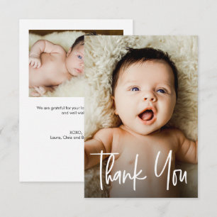 Carte De Remerciements Lettre personnalisée 2 photos Baby Shower petite