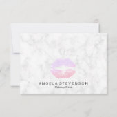 Carte De Remerciements Lèvres rose or & parties scintillant violet marbre (Dos)
