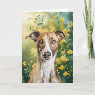 Carte De Remerciements Lévrier avec des petites fleurs jaunes