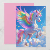 Carte De Remerciements Licorne arc-en-ciel ailée cabriolante  (Devant / Derrière)