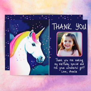 Carte De Remerciements Licorne Mignonne Étoiles Magiques Fille Photo Anni