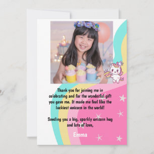 Carte De Remerciements Licorne Rose Anniversaire Personnalisé