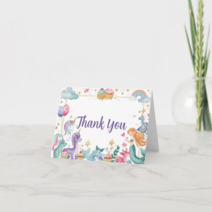 Carte De Remerciements Licorne Sirène Aquarelle Anniversaire Arc-en-ciel