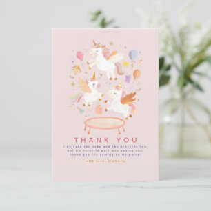 Carte De Remerciements Licornes qui sautent Fête d'anniversaire rose Merc