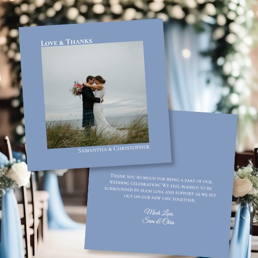 Carte De Remerciements Light Dusty Blue Love Thanks Photo & Note Mariage