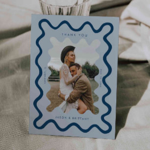 Carte De Remerciements Ligne à main levée bleu marine photo Mariage