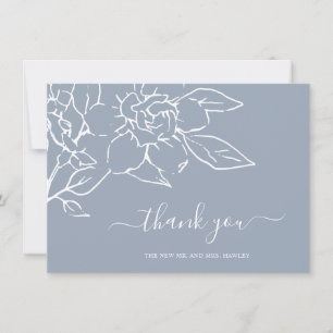 Carte De Remerciements Ligne artistique florale élégante de mariage bleu