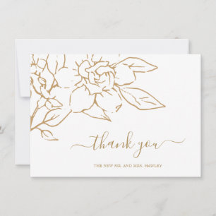 Carte De Remerciements Ligne d'art Magnolia Floral Mariage Élégant