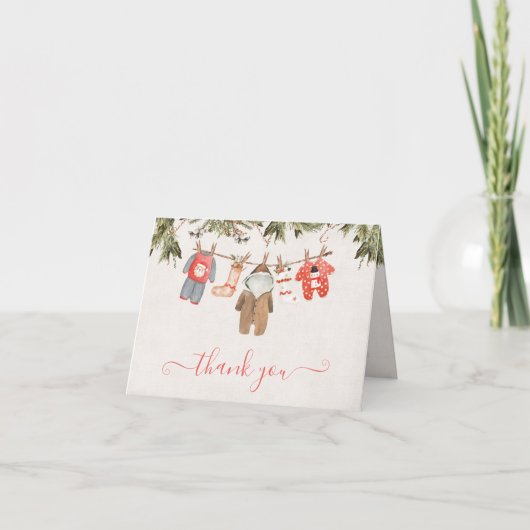 Carte De Remerciements Ligne de Baby shower de Noël (Devant)