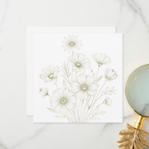 Carte De Remerciements Ligne de dessin de bouquet de cosmos délicat Grâce