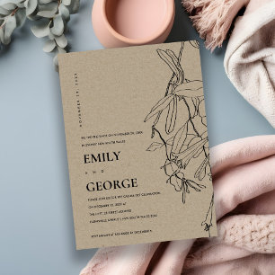 CARTE DE REMERCIEMENTS LIGNE KRAFT DESSINER FLORAL NOUS AVONS LIÉ L'INVIT