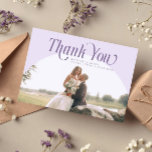 Carte De Remerciements Lilac Arch Wedding Thank you<br><div class="desc">Elegant and minimal wedding thank you photo card featuring a large lilac arch frame with a swirly serif font that says "thank you" at the top. You can add a second picture on the back with a message.</div>