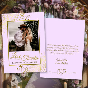 Carte De Remerciements Lilac & Gold Love Thanks Photo & Note Mariage