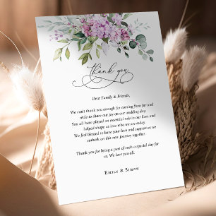 Carte de remerciements Lilac Mariage de script de 