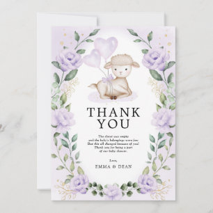 Carte De Remerciements Lilac Purple Floral Petit Agneau Bébé Mouton Douch