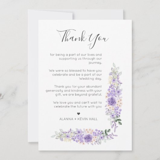 Carte De Remerciements Lilac Shades Fleurs et Branches Mariage photo (Dos)