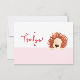 Carte De Remerciements Lion Baby Pink 1er anniversaire