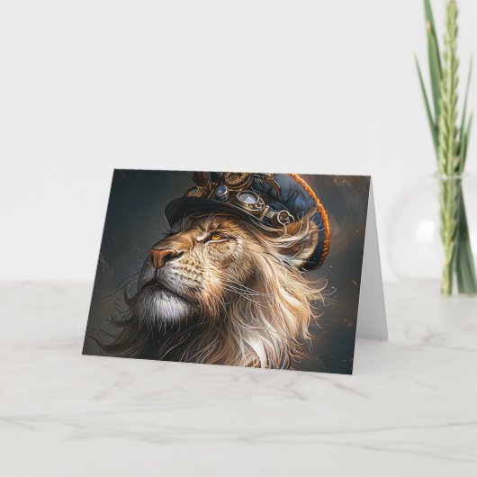 Carte De Remerciements Lion Steampunk (Devant)