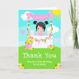 Carte De Remerciements Litronade rose Stand Anniversaire Black Hair Girl