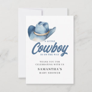 Carte De Remerciements Little Cowboy Blue Western Garçon Baby Shower