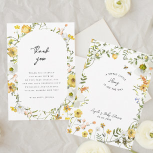 Carte De Remerciements Little Honey Bee Baby shower Fleur sauvage jaune